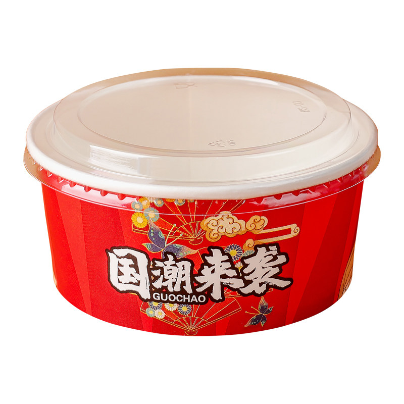 圆形沙拉碗国潮牛皮纸碗防水防油