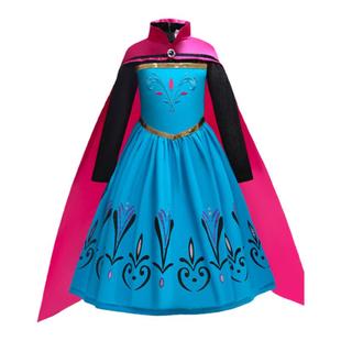 冰雪奇缘公主裙秋冬爱莎长袖加冕礼服儿童安娜公主艾莎披风连衣裙