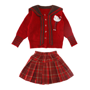 女童冬季拜年服毛衣套装2026新款超火中大童针织衫百褶裙秋冬款潮
