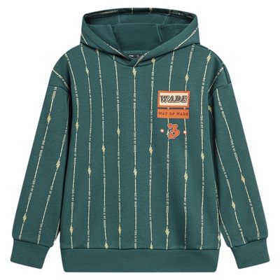 李宁卫衣男童冬季韦德系列保暖加绒宽松套头连帽卫衣YWDT327-B品