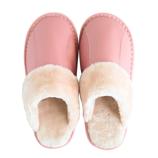 真皮棉拖鞋女士冬季室内家居防滑中老年保暖皮面毛绒棉拖男士家用