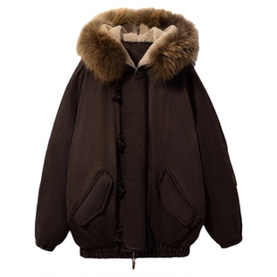 【爆款小飞侠】90鹅绒 可拆卸貉子毛领牛角扣飞行员羽绒服外套