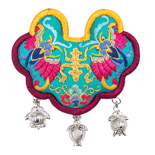 王的手创 平安符刺绣手工diy材料包自绣长命锁周岁礼物挂件银项链