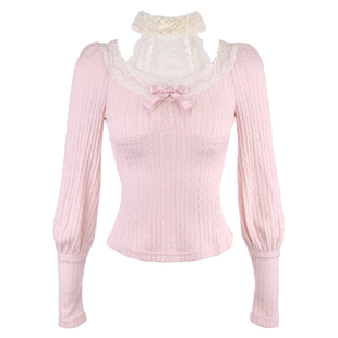 莉摩Bobon21蕾丝冠冕 显瘦蕾丝挂脖麻花假两件针织打底衫T2453