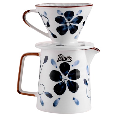 Bincoo青花彩绘手冲咖啡壶套装家用v60滴漏式陶瓷日式咖啡过滤杯