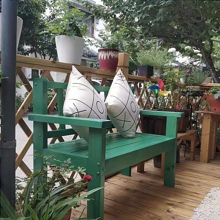 蘑菇小匠户外木质室外椅子防腐木椅子庭院双人长椅户外花园长椅子