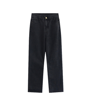 大码胖妹妹黑色牛仔裤女春秋高腰显瘦直筒烟管裤配马丁靴的裤子