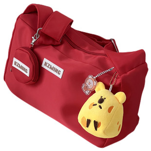 小众复古潮流简约百搭包包女大容量斜挎包休闲运动风红色系单肩包