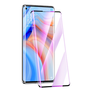 适用opporeno4pro钢化膜抗蓝光曲面5G防指纹屏保opopreno4手机膜防摔保护高清reno4se全屏覆盖水凝膜防爆玻璃