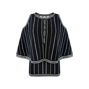 Bettychow vintage中古小香风黑白羊绒披肩外套背心休闲气质套装