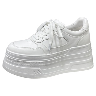 8CM增高欧货爆款真皮小白鞋女2026年新款欧洲站白色厚底松糕鞋子