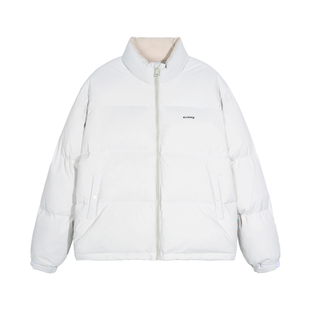 ALLIN 白色鸭绒羽绒服男冬季潮牌加厚保暖面包服宽松立领情侣外套