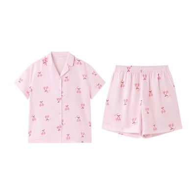 全棉时代男女士睡衣双层纱布印花短袖短裤家居套装2025春夏新款