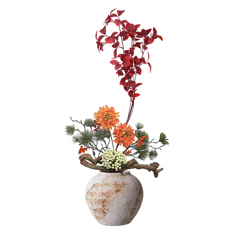 宋代美学软装仿真花高级逼真陶瓷花瓶插花酒店民宿玄关桌面摆件