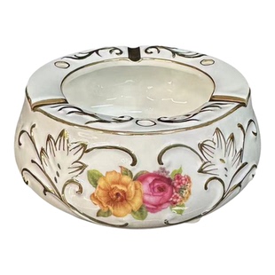 欧式复古浮雕金陶瓷烟灰缸金边花卉彩绘装饰摆件桌面果皮收纳盒