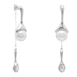 银色水滴珍珠耳线女法式轻奢小众设计高级耳饰不对称纯银耳钉耳环