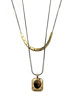 双层虎眼石叠戴项链女2025毛衣链