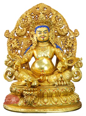 纯铜鎏金15寸黄财神佛像西藏密宗