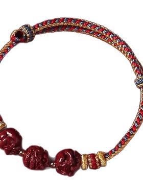 天然朱砂红绳手链属蛇虎猴护身符