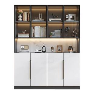 书柜带玻璃门防尘轻奢靠墙储物柜子手办展示柜陈列置物柜落地书架