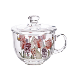 韩式家用大容量玻璃杯燕麦牛奶早餐杯子冲泡麦片带把水杯带盖茶杯