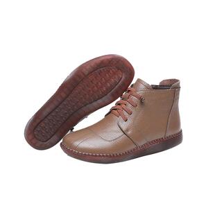 上海花牌女鞋中老年皮鞋加绒牛筋底妈妈棉鞋平底保暖鞋女士薄棉靴