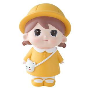 小女孩生日蛋糕装饰摆件黄色帽子可爱女娃娃公仔玩偶彩虹云朵插件