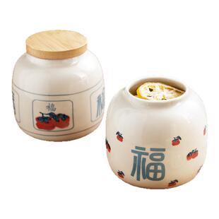 墨色平安喜乐陶瓷茶叶罐密封防潮茶仓茶具储存罐小号便携储茶罐子
