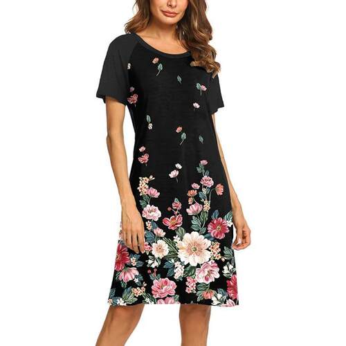 F 71379 Floral print crew neck midi dress 花卉印花圆领中长连