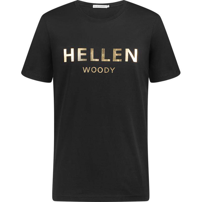 HELLEN&WOODY奢侈品男装2023夏季新款品牌字母烫金纯棉休闲T恤男