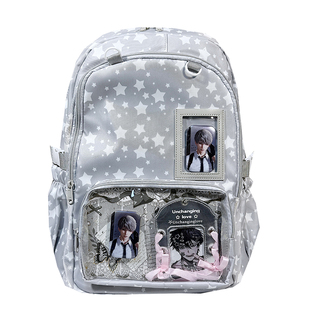 大容量可爱星星双肩包放小卡透明日常谷子吧唧痛包娃包学生书包女