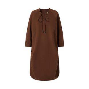 IMM尹默春巴素兰美丽奴羊毛针织面料梅拉德色茧型V领连衣裙女