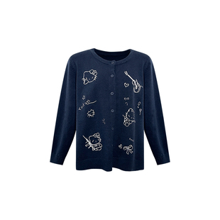 NAZ那子大码冬季安迪绒KT刺绣开衫胖mm设计感圆领时尚百搭针织衫