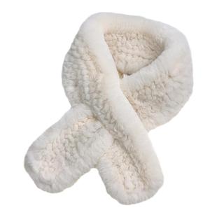 新品獭兔毛围巾女冬季韩版纯色皮草围脖编织双面百搭毛绒保暖真毛