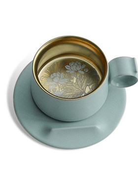 汝窑天青色荷花镌刻纹咖啡杯