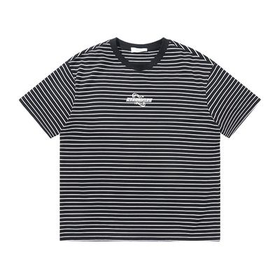 ALLIN 黑色条纹撞色短袖t恤男夏季潮牌半袖男生体恤情侣重磅上衣