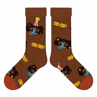 袜子女秋冬加厚加绒条纹毛绒女士中筒冬天新款爆款珊瑚绒可爱长筒