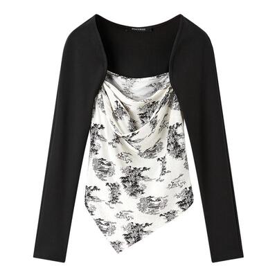 太平鸟女装夏季新中式两件套上衣方领女式衬衫女A1CDE2498