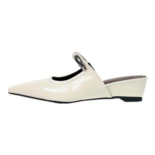 羊皮版dingyun丁允半拖包头凉鞋坡跟韩系中跟粗跟白单鞋穆勒女鞋