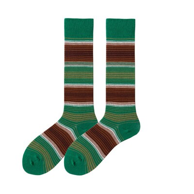 撞色条纹格子复古小腿袜