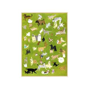 北欧ins风治愈系客厅落地装饰画绿色小清新卧室床头挂画狗狗壁画