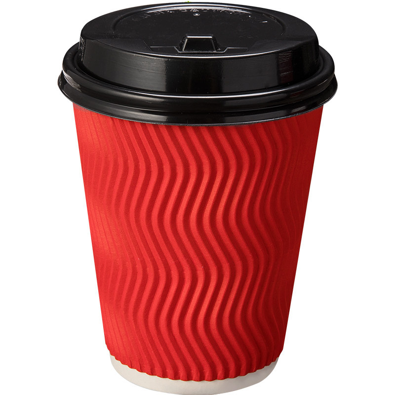 带盖双层外卖打包红色商用奶茶杯