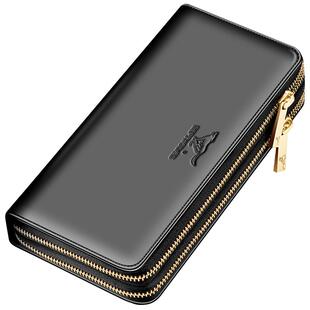 七匹狼品牌男士手拿包头层牛皮双拉链大容量多功能休闲潮真皮钱包