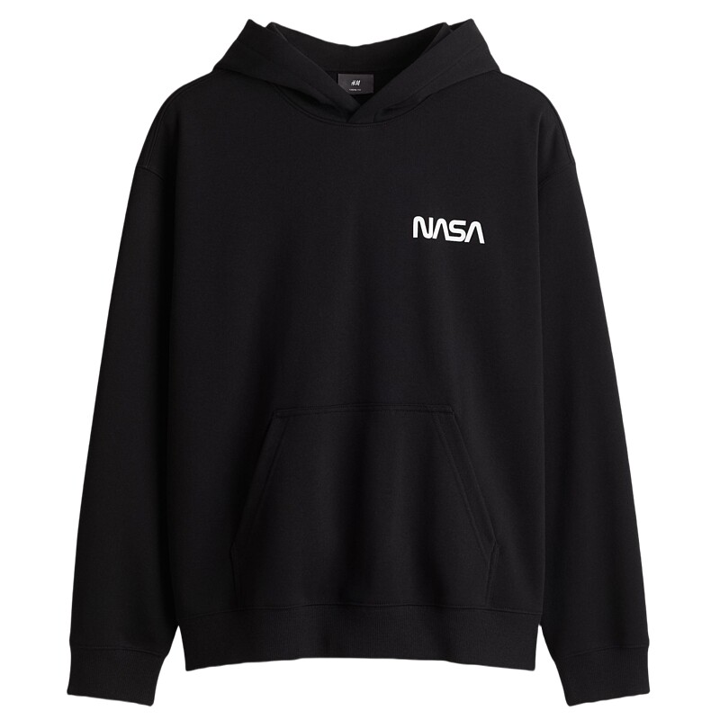 【NASA】HM男装卫衣加绒宽松版型印花连帽衫1265531
