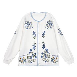 MIICHOUS米丘寺 繁花 自然植物花朵刺绣花边480g加厚卫衣度假外套