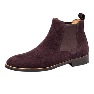 弓长梦中帮休闲男士反绒皮切尔西皮靴头层真皮复古圆头男靴短靴