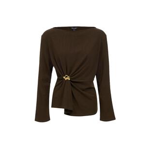 绫致Vero Moda2026秋冬新款T恤女含绵羊毛一字领落肩捏褶长袖上衣
