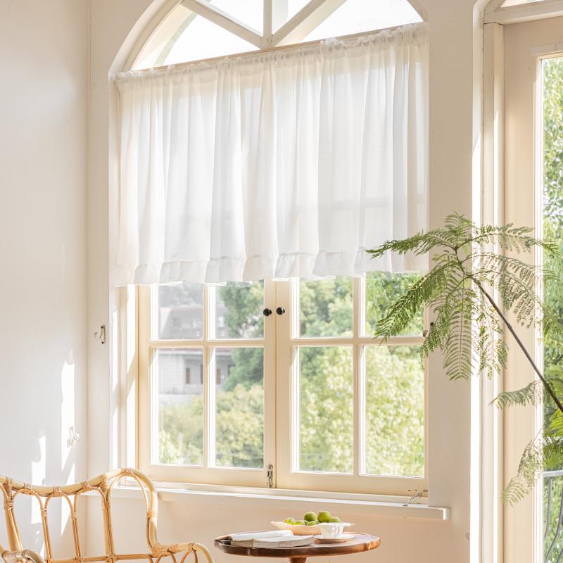 法式荷叶边裙摆短帘厨房半帘隔断帘透光不透人纱帘日式门帘小窗帘