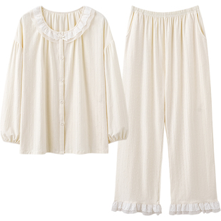 马克公主春秋睡衣女新款长袖纯棉好看漂亮可出门甜美宫廷风家居服