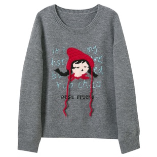 若潮大码女装2025冬季新款圆领针织衫毛衫小红帽钩花宽松胖MM